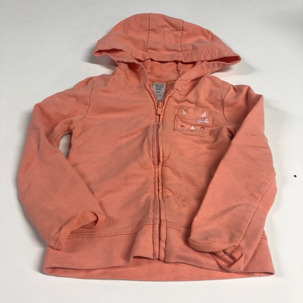 Carters Girls Full Zip Hooded Sweatshirt Peach Orange 24 Months